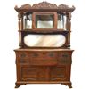 Image 1 : Furniture, sideboard or server, oak w/curved & beveled glass showcase top, carved crown, bow front c