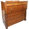Image 1 : Furniture, dresser, cherry 6 drwr, 2 are tiger striped, c.1870's, nice half-twisted columns on front