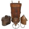 Image 1 : Primitive wood cask, Electric Lantern Co.-K.C., copper lantern w/wood handle, tin lunch bucket (no c