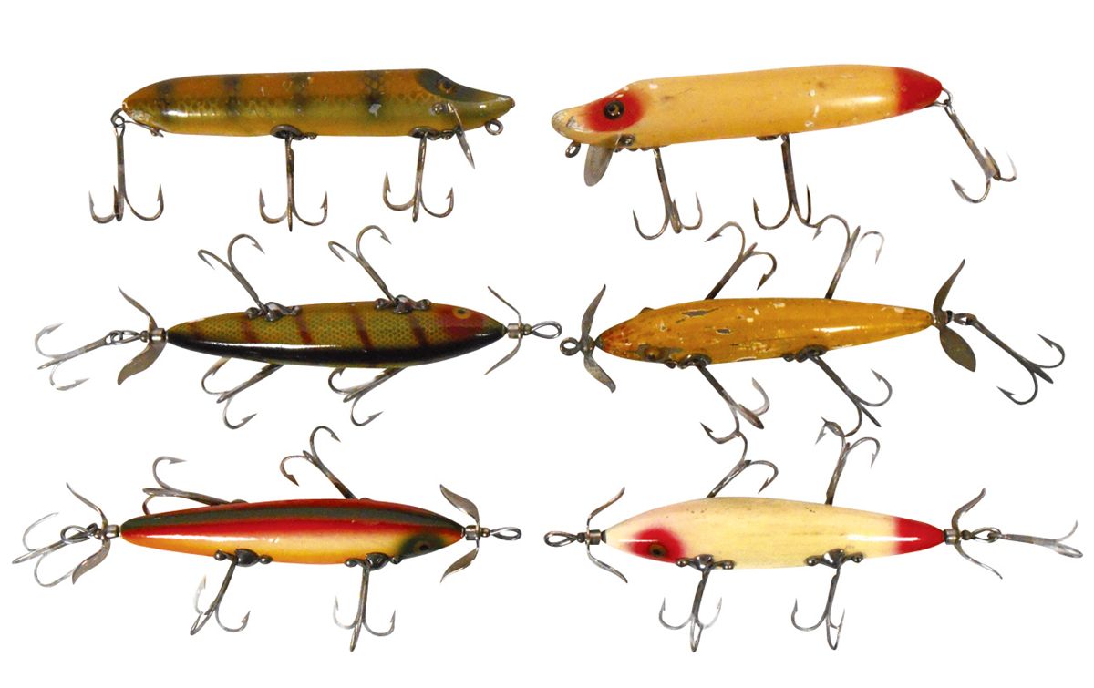 Fishing lures (6), three 150 Dowagiacs, 2 glasseyed Vamps & glasseyed