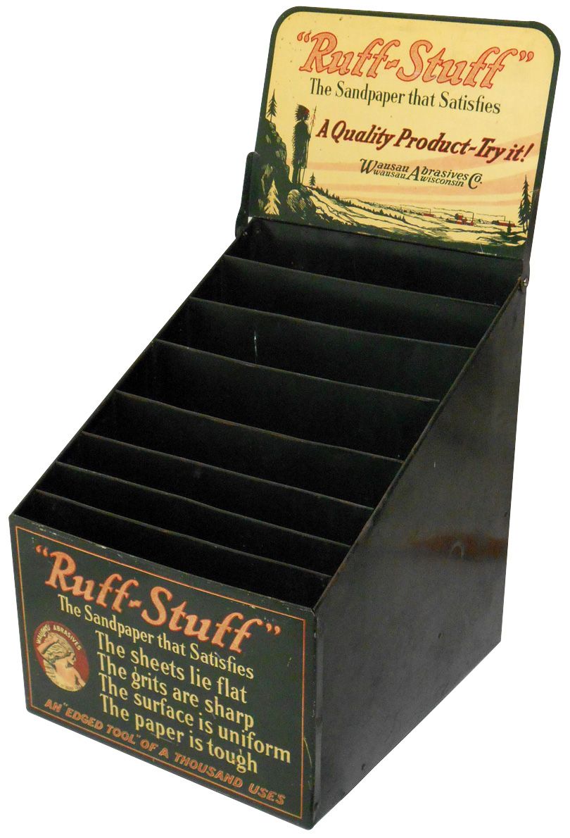 Hardware store display, RuffStuff Sandpaper, from Wausau Abrasives Co