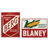 Image 1 : Advertising signs (2), Blaney Bushels Ahead self-framed embossed litho on metal w/ear of corn & red/