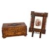 Image 1 : Tramp art frame & document box (2), hand-made 2-tone wood frame w/1880's cabinet photo of 6 cool dud