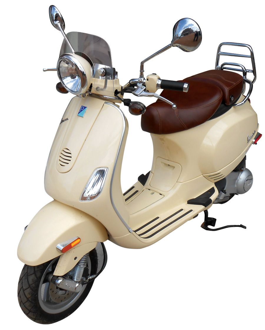 Motor scooter, 2009 New Vespa, LXV 150, cream w/brown leather