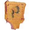Image 1 : Native American painting on deerskin, head & shoulder side view of Indian in war bonnet, soft burnt 
