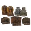 Image 1 : Indian bookends (5 pr),  4 cast iron & one hammered tin on wood, all VG/Exc cond, up to 6.5"H.
