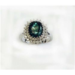 INDICOLITE TOURMALINE 3.33CT14K W/G RING 4.11GRAM / DIAMOND RD 0.46CT