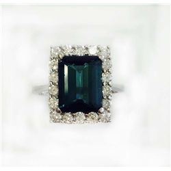 INDICOLITE 3.78CT, 14K W/G RING 4.05GRAM / DIAMOND RD 0.81CT