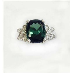 GREEN TOURMALINE 4.29CT, 14K W/G RING 4.38GRAM / DIAMOND RD 0.17CT