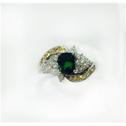 TSAVORITE 0.93CT, 14(1) 14K W/G RING 3.65GRAM / DIAMOND 0.41CT / Y.SAPP 0.29CT