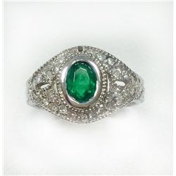 14K W/G RING 4.70GRAM / DIAMOND RD 0.48CT / EMERALD 0.58CT