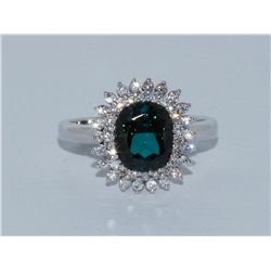 Indicolite Tourmaline  3.33 ctw & Diamond Ring 14KW