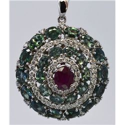 Burma Ruby Alexandrite  12.69 ctw Diamond Pendant 14KW
