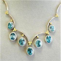 YELLOW SAPPHIRE 1.28CT / BLUE ZIRCON 39.66CT, 14K W/G NECKLACE 35.85GRAM / DIAMOND 1.98CT