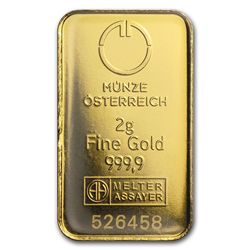 2 gram Austrian Gold Bar .9999 Fine
