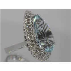 Aquamarine  20.53 ctw Diamond Cocktail Ring 14KW