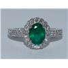 Image 1 : Emerald  1.21 ctw & Diamond Flower Ring 14KW