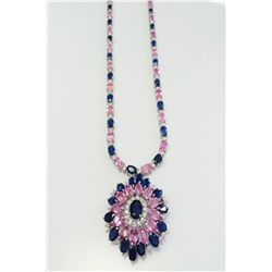 Elegant Design 49.42 ctw Pink & Blue Sapphire Diamond Necklace 18KWG