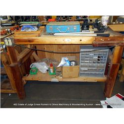 WOOD WORK BENCH WITH MISC HARDWARE