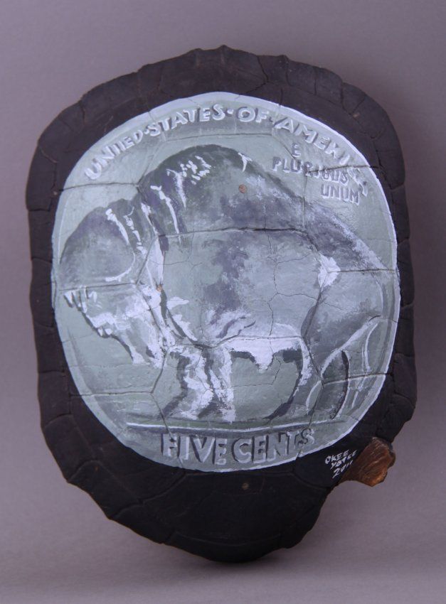 Native Painted Turtle Shell Native American hand painted turtle shell of a Buffalo