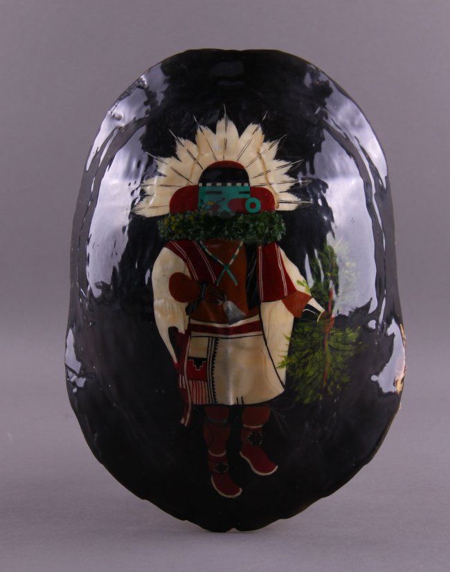 Native Painted Turtle Shell Native American hand painted turtle shell of Kachina.