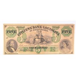 1857 $5 CITIZENS BANK OF LOUISANA AT SHEREVPORT