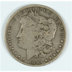 1899 MORGAN SILVER DOLLAR, FINE, SCARCE DATE