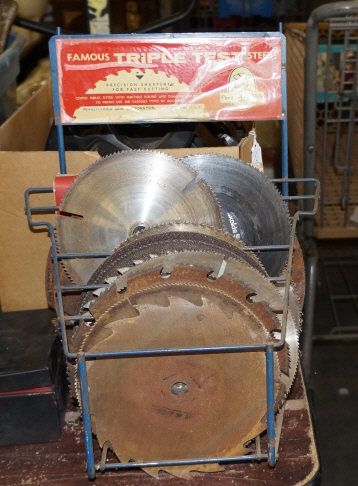 Display Rack With Misc Skill Saw Blades Vintage Rack Blades