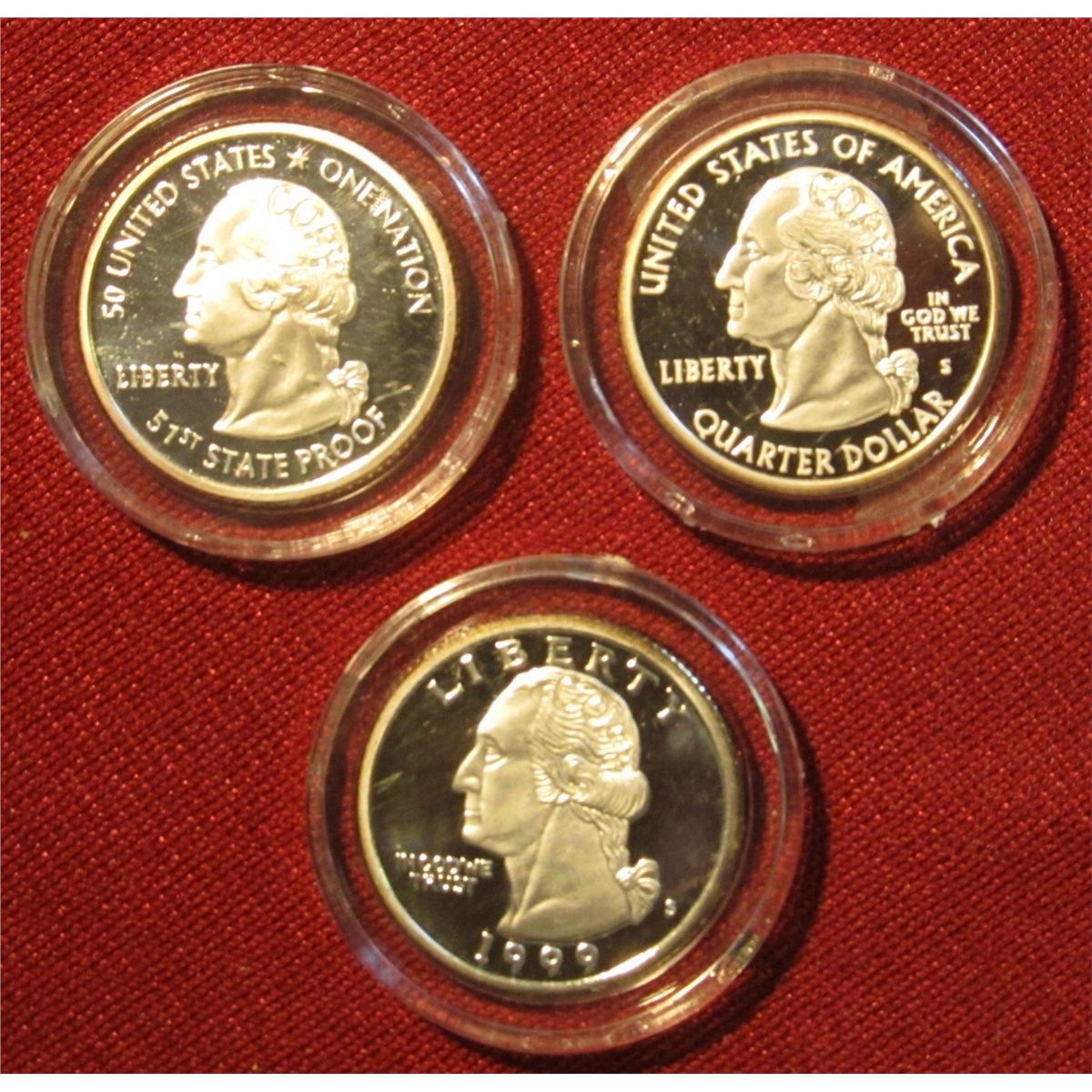 Proof Quarters 677. 2004 S Washington D.C.; 1999 S Delaware; & 2008 Fifty First State ...