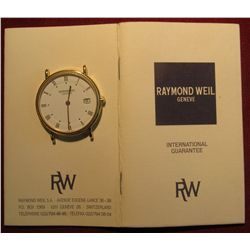 801. Raymond Weil 18K EP watch, high end slim-line Swiss made watch, runs, keeps time, needs a band.