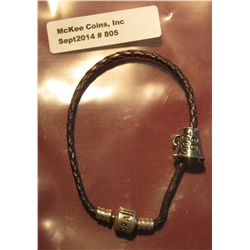 805. Pandora braided leather bracelet with a “GO TEAM” cheerleader megaphone charm