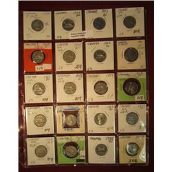 825. (20) Canadian 5 Cent pieces in 2x2s, dates range from 1949 to 1995, many BU examples