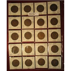 829. (20) British Large Pennies in 2x2s, 10 from George V, 10 from George VI, dates range from 1914 