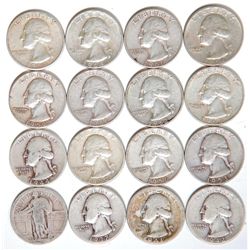 16 Different Date 90% Silver Quarters Washington
