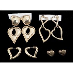 4 Diff Heart Shaped Gold Tone Earrings Pairs