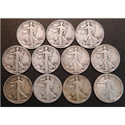 11 Different Walking Liberty Silver Dollars 1918-1946