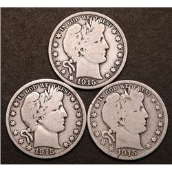 1915 1915-D 1915-S Barber Silver Half Dollars Key Date