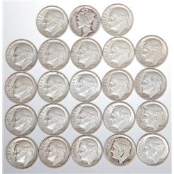 23 Mixed 1936-1964 90% Silver Dimes US Coins