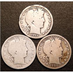 1898-O, 1899, 1900 Early Barber Silver Half Dollars