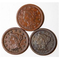 3 H Grade Good Strike Large Cents 1843 1851 1852 Penny