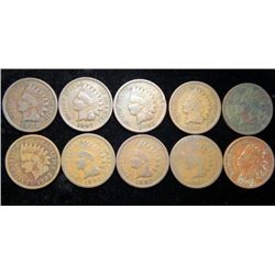 Lot of 10 Indian Cents 1881-1907 No Culls