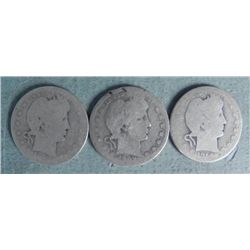 3 Barber Silver Quarters