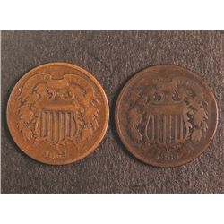2 1864 2 Cents Coins Hi Grade Two Cent Pieces