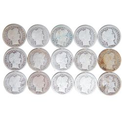 15 Mixed Full Dates 1907-1915 90% Silver Barber Dimes