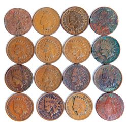Lot of 16 Indian Head Cents Mixed Grade Penny .01¢