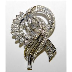 Vintage Coro Rhinestone Floral Pin Brooch Rare Art Deco