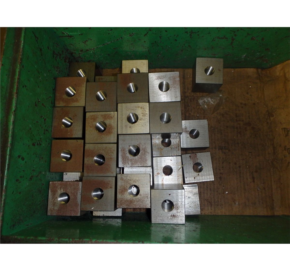 Lot of (34) Square Steel Blocks, has threading going thru the middle
