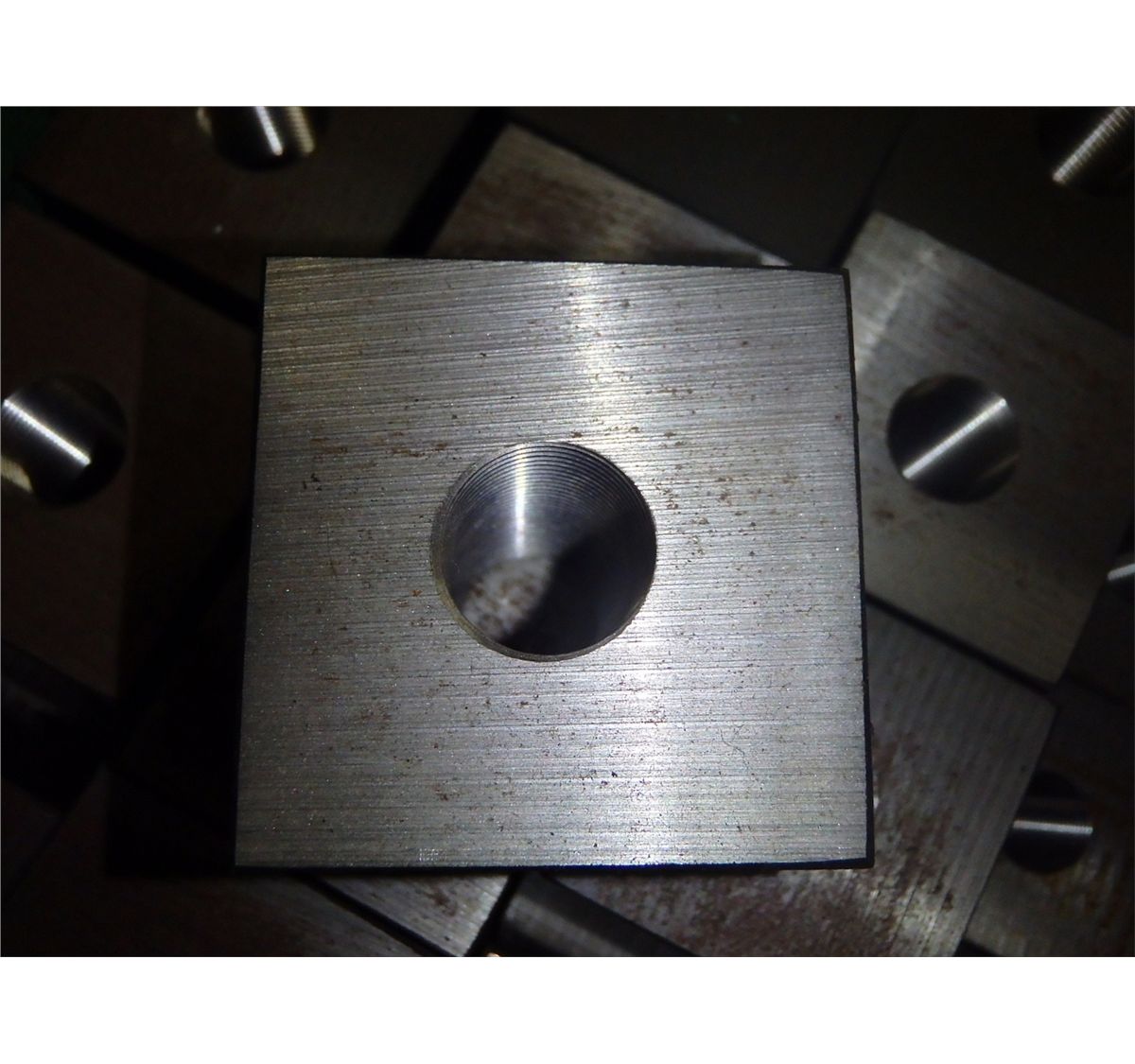 Lot of (34) Square Steel Blocks, has threading going thru the middle