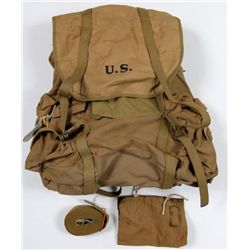 Vintage WWII US Army Backpack Rucksack Canvas Bag Belt