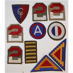 10 WWII PATCHES INCL-7th ARMY-2nd ARMY-38th DIV-GHQ RES